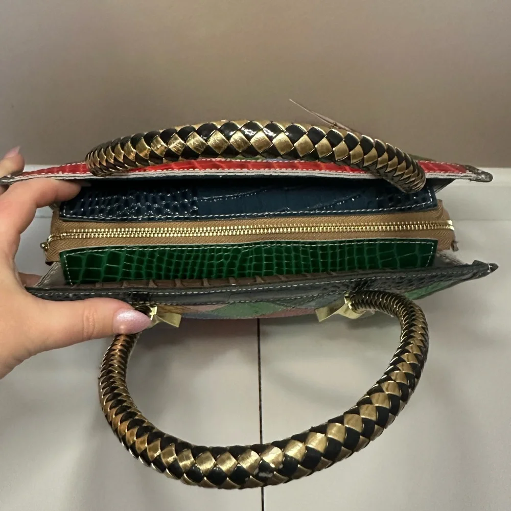 Chaos by Elsie NWT Set of Multicolor Croc Embossed Leather Satchel & Pouch